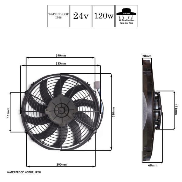 Axiel Fan, 12-inç, 120w, 24v, Emici, STR110