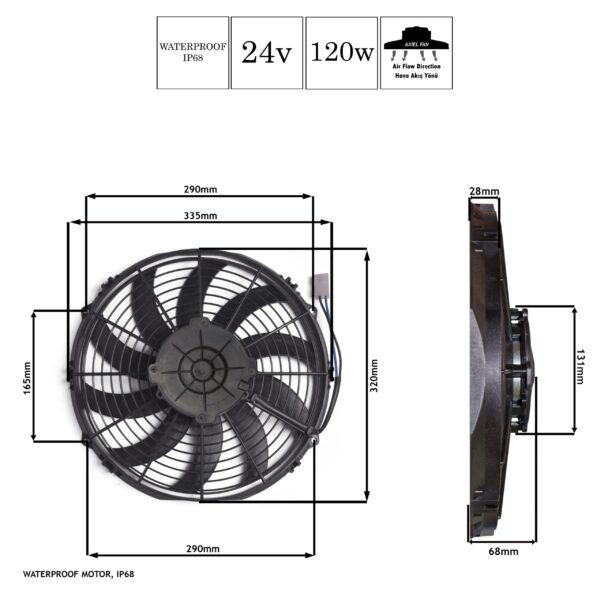 Axiel Fan, 12-inç, 120w, 24v, Üfleyici, STR112